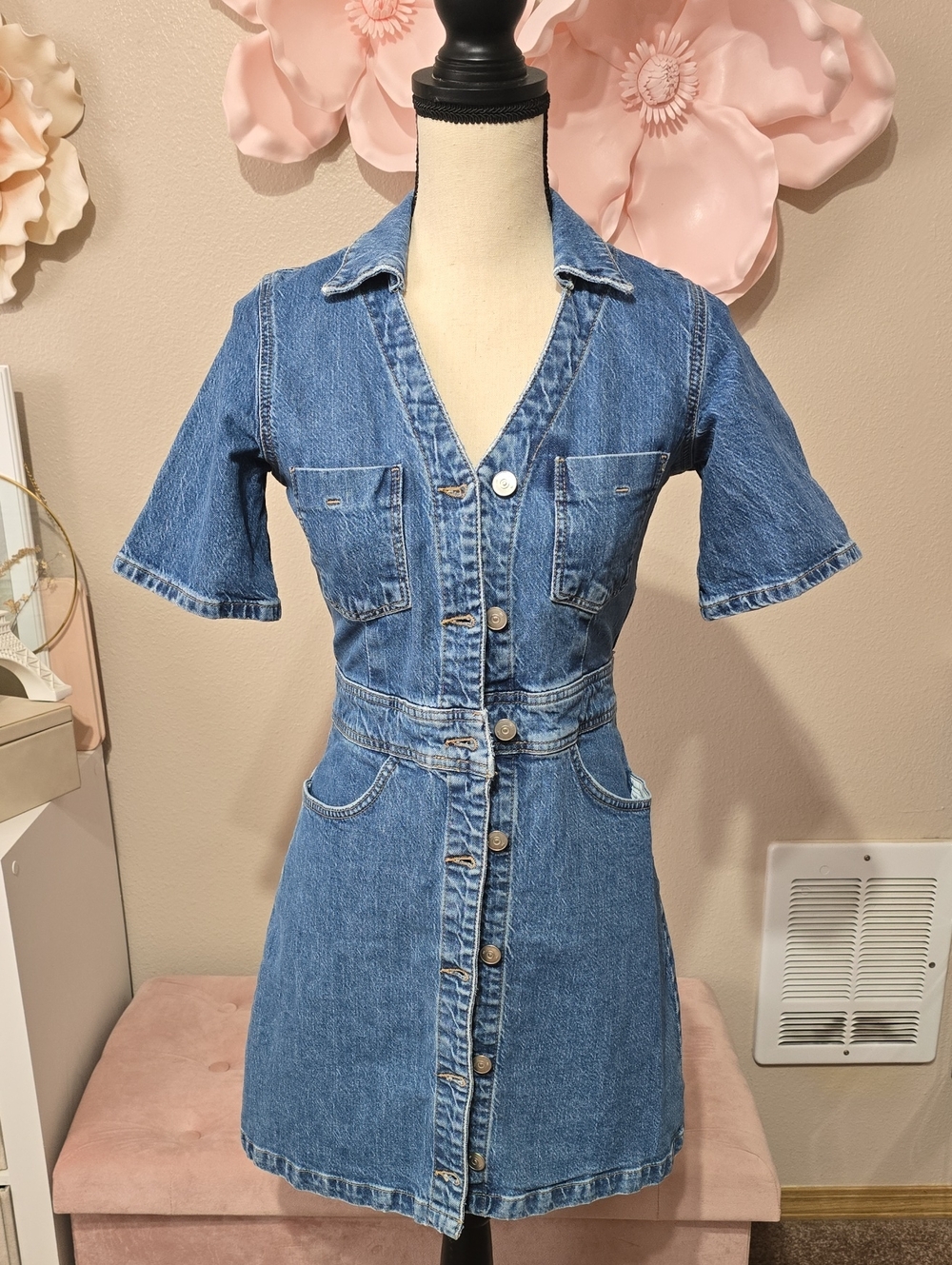Zara Blue Denim Button-Front Mini Dress